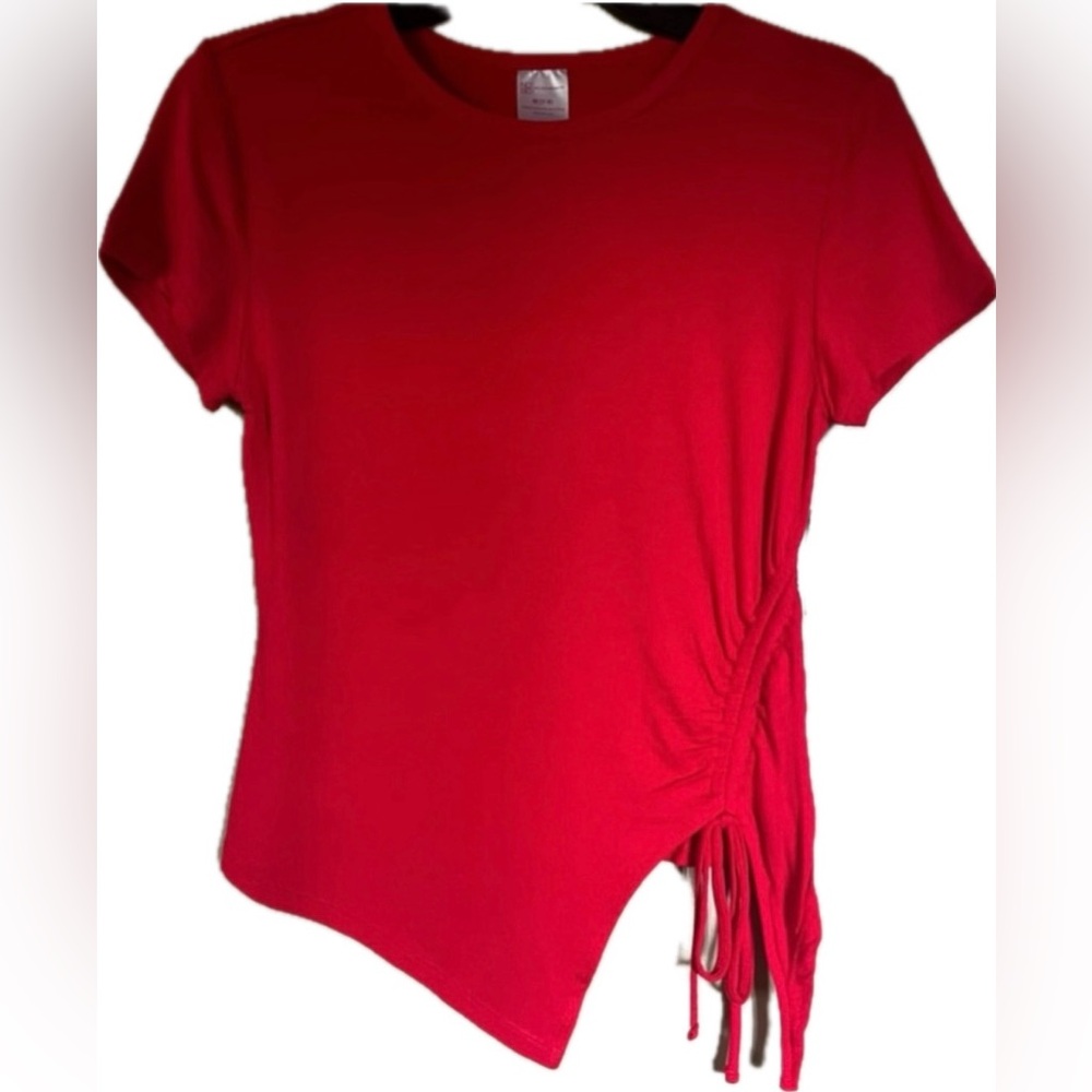 No Boundaries Red Asymmetrical Ruched Shirt. NWT. Women’s size Medium.